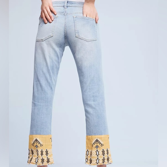 Anthropology Pilcro Hyphen Mid-Rise Boyfriend Bandana Raw Hem Boho Aztec Jeans - Picture 13 of 16